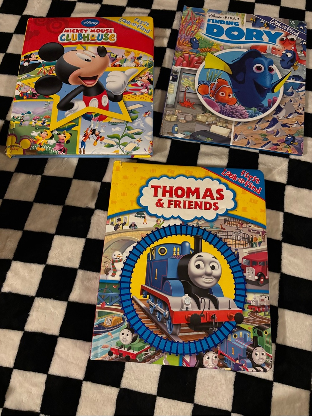 Disney Mickey , finding nemo and Thomas and friends look and find books